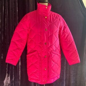 NWT J. Crew Neon Fuchsia Quilted Long Puffer Coat Sz PXS